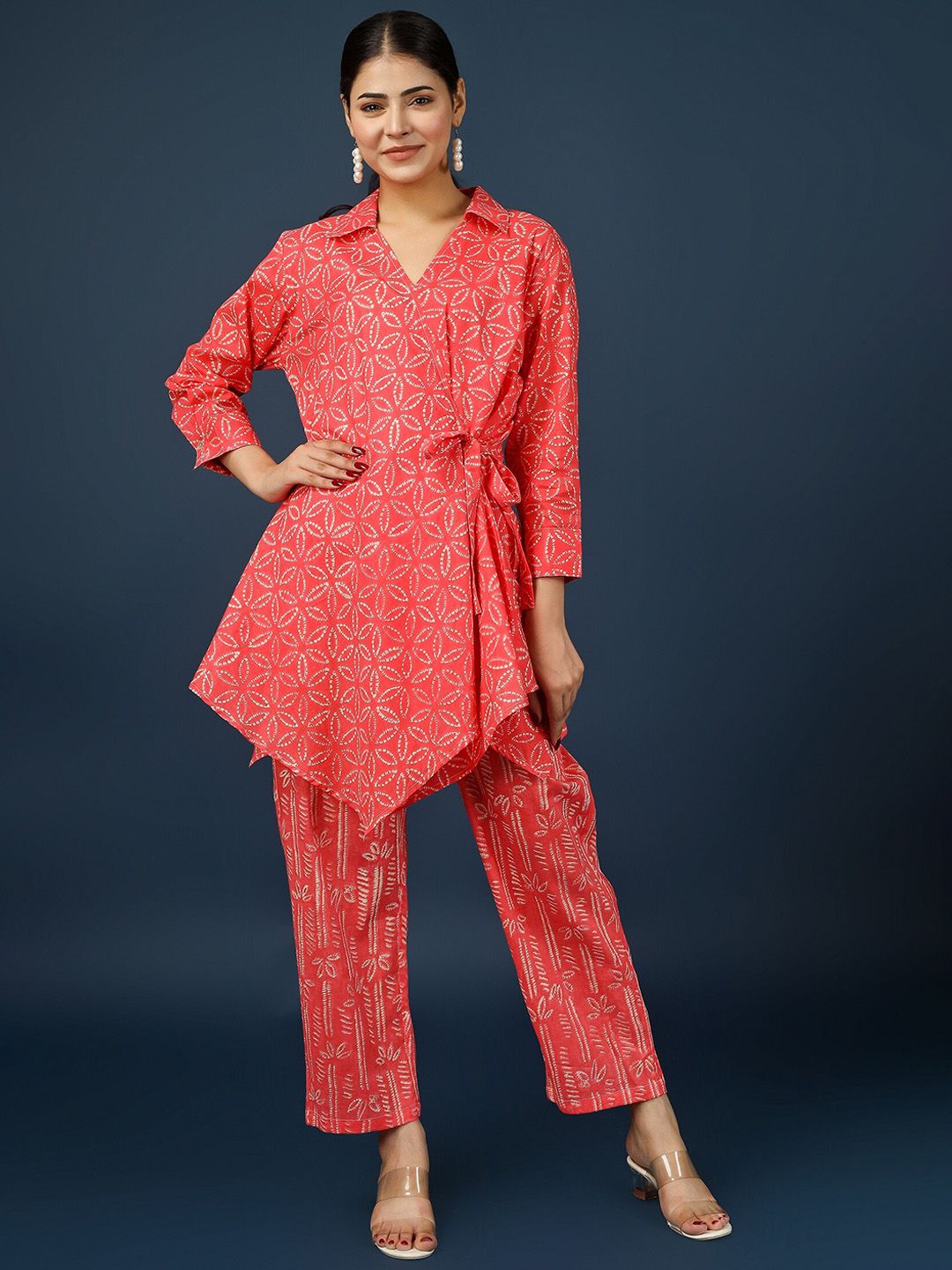 PRINTED PURE COTTON TUNIC WITH TROUSERS