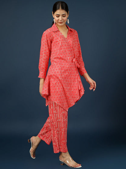 PRINTED PURE COTTON TUNIC WITH TROUSERS